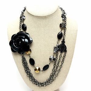 Statement Necklace Black Large Metal Rose Glitz